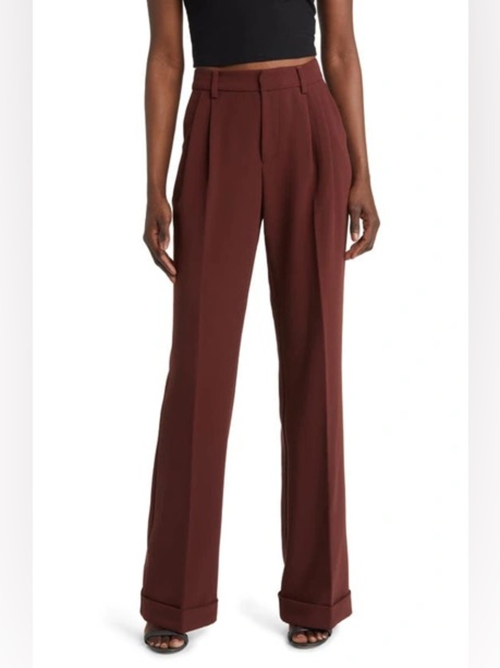Paige Classic High-Waist Wide-Leg Pants - Burgundy